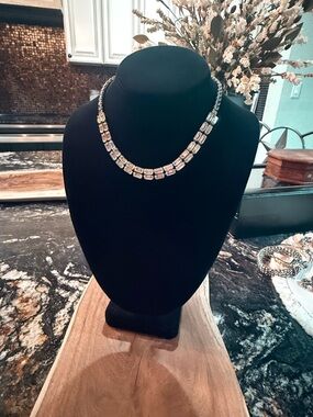 VTG Rhinestone Baguette & Round Cut Statement Necklace | Estate Find | Bridal
